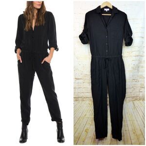 Bella Dahl Jumpsuit Womens S Black Roll Sleeve Utility Lyocell Rock Grunge Boho